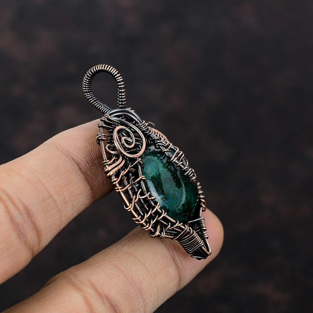 Кулон из хризоколлы Кулон, обернутый медной проволокой Кулон с драгоценным камнем Медные украшения Кулон ручной работы Украшения, обернутые проволокой Для подарка Целебный камень