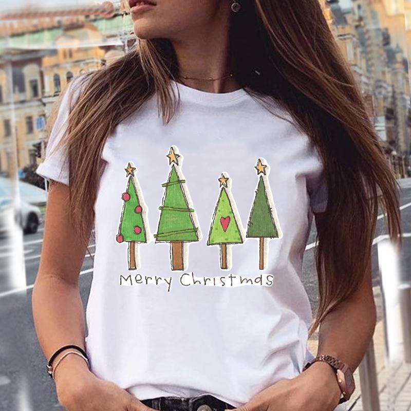 Рождественский рисунок животных Merry Chris Print Летняя свободная рубашка с круглым вырезом из чистого хлопка с короткими рукавами Футболки женские
