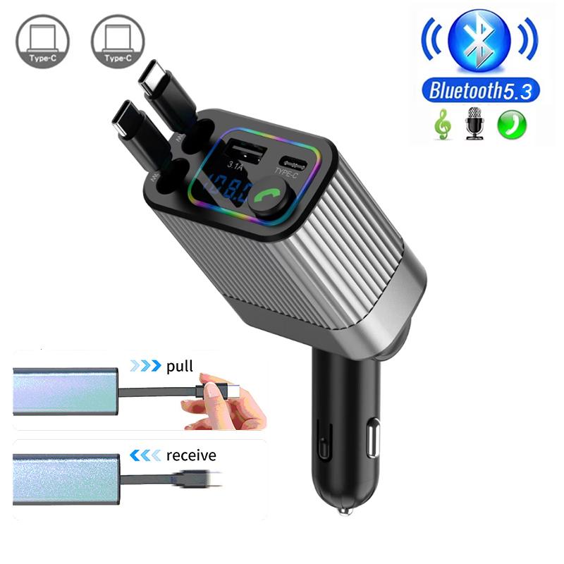 Автомобильный Bluetooth 5.3 FM-трансмиттер USB PD Двойной кабель Type-C Быстрая зарядка Адаптер автомобильного зарядного устройства Звонок в режиме громкой связи Автомобильный радио FM-модулятор