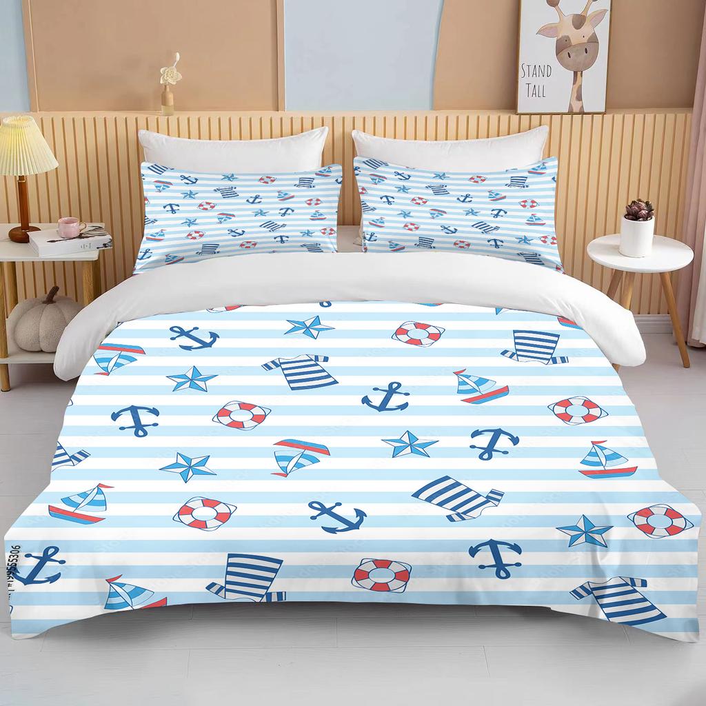 10 Sizes Marine Anchor Pattern Duvet Cover Set Bedding Set Ultra Soft Quilt Cover And Pillowcases For Kids Teens Boys Bedroom