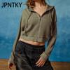 JPNTKY Women's Fashion Casual Solid Color Print Long Sleeve Zip Collar Hooded Hoodies & Sweatshirts