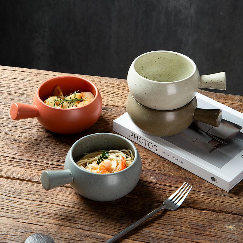 Ceramic Milk Pot, Breakfast Tableware, Ceramic Handle Bowl, Household Noodle Soup Bowl, Commercial Baking Oven, Baking Bowl