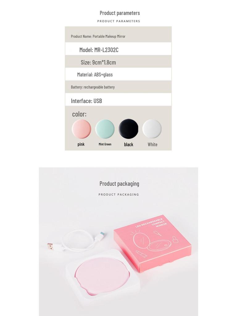 Portable Rechargeable LED Makeup Mirror with Stepless Dimming, Double-Sided Folding Design, Ideal for Travel