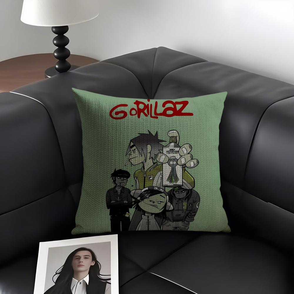 GGorillaz Band Cushion Cover Natural Linen Organic Fabric DoubleSided Printing Sofa Home Decor Gift Pillow Case