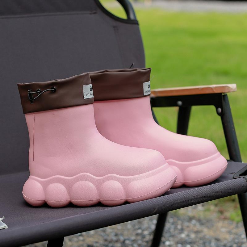 Женские сверхлегкие водонепроницаемые нескользящие сапоги из ЭВА с толстой подошвой, модные зимние плюшевые хлопковые теплые и удобные уличные резиновые сапоги