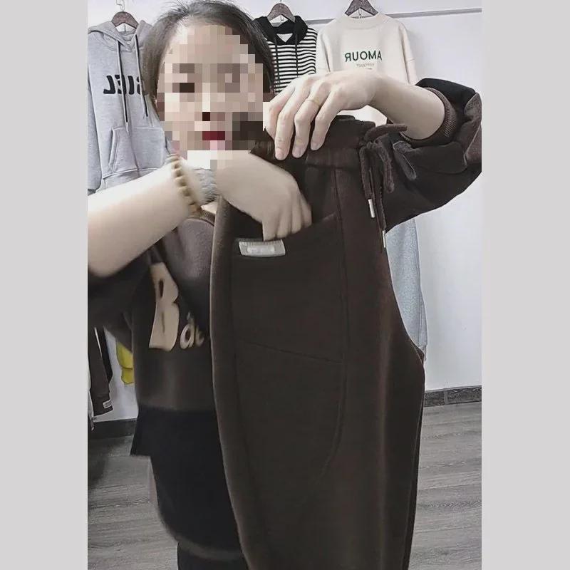 Утолщенные женские плюшевые брюки: Теплые, облегающие, повседневные шаровары для осени и зимы.