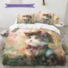Cat with Vintage Hat  Pattern Bedding Quilt Set  Home Decoration  Gift (1 * duvet cover + 2 * pillowcase, without core)