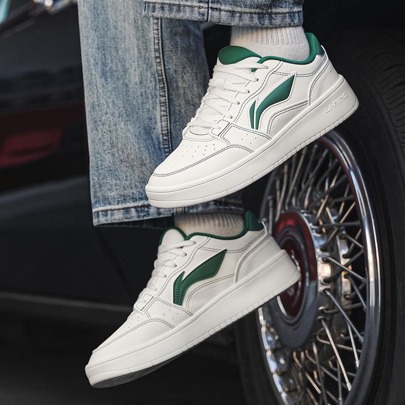 Li Ning Sycee Impact Resistance And Abrasion Resistant Low top Skateboard Shoes Men's White Green AGCV143-4