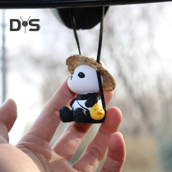 Toy Car Interior Panda Pendant Realistic Funny Car Interior Rearview Mirror Hanging Pendant