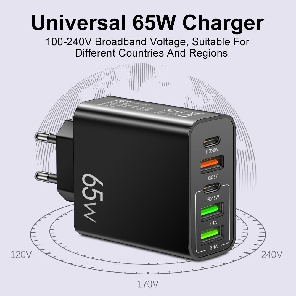 Quick Charge 3.0 20W PD 3.1A USB Type C Charger 5 Port Phone Charger Adapter For iPhone 11 13 14 Pro Max Samsung Xiaomi