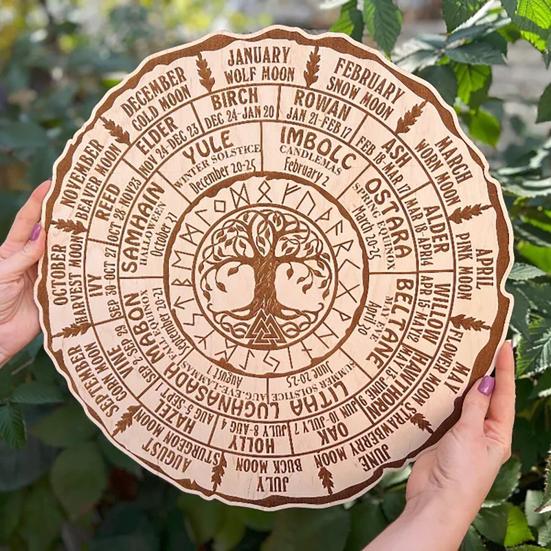 Wall Decor Sign Wheel of The Year Wood Sign Round Tree Calendar