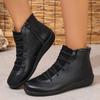 Women's Autumn Winter Pu Leather Ankle Boots Round Toe Lace Up Retro Work Shoes Woman Comfortable Flat Heel Casual Short Boots