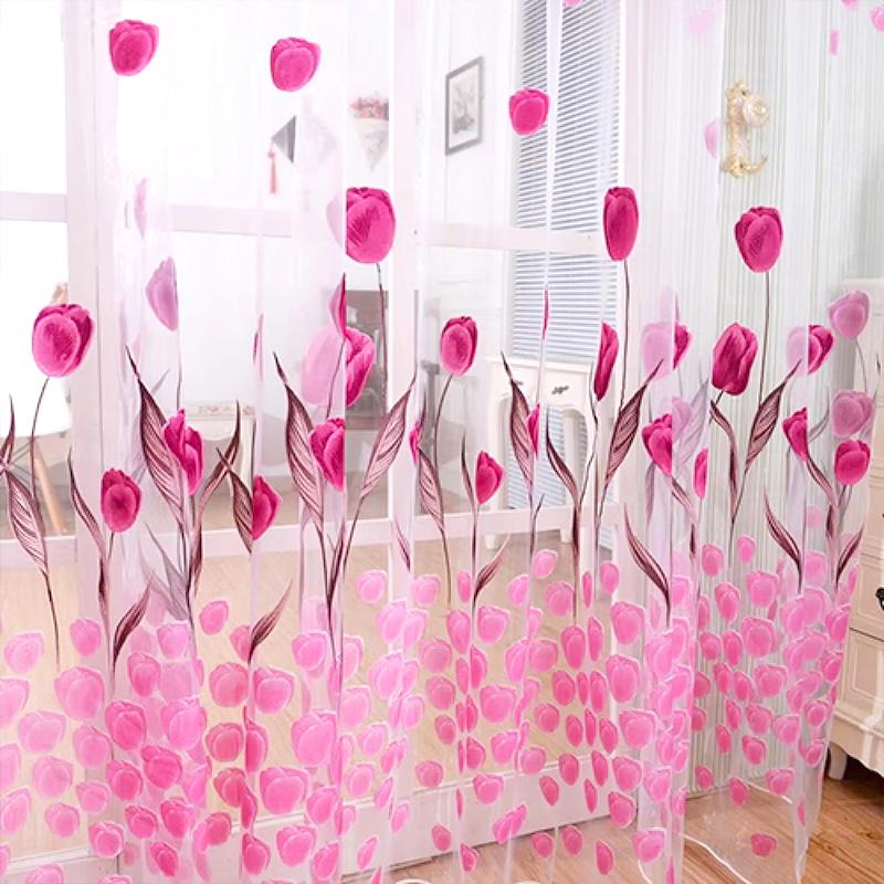 100*270 см Тюльпан Печатный Домашний Декор Вуаль Прозрачные Модные Шторы Для Окна Элегантные Шторы Для Экранирования Газовая Штора