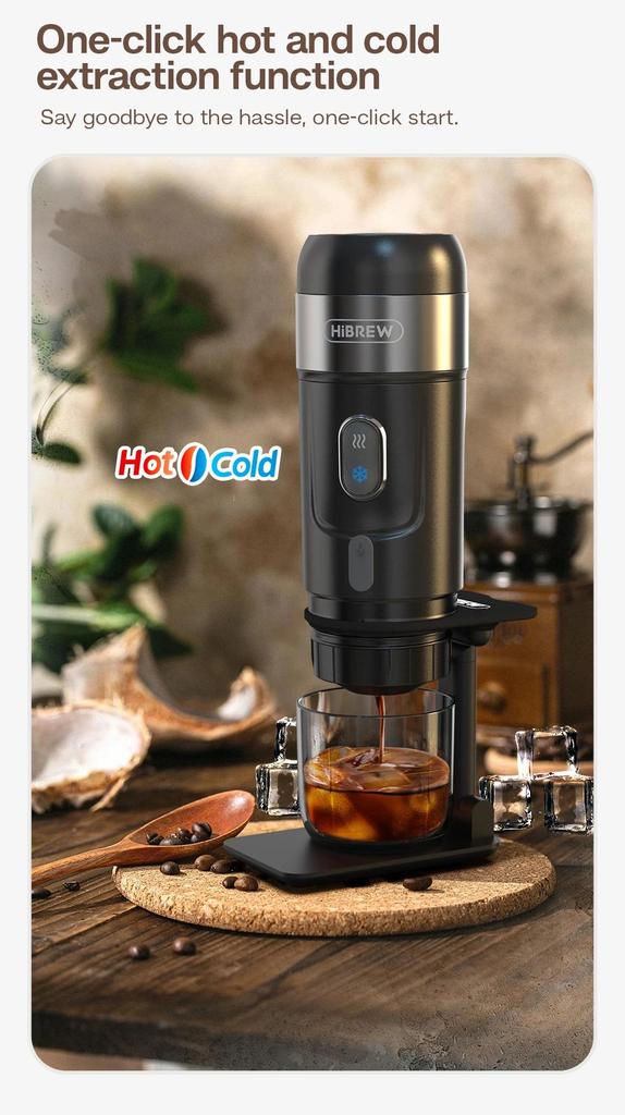 New HiBREW Portable Coffee Machine Expresso Coffee Maker Fit Nexpresso Capsule Coffee Powder for Car Camping & Home Heat Water H4A