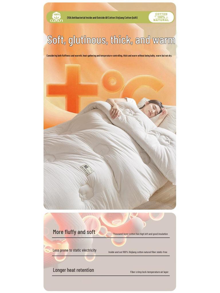 Антибактериальное одеяло класса А из хлопка Синьцзян - 100% наполнитель из чистого хлопка для использования весной, осенью и теплой зимой в общежитии