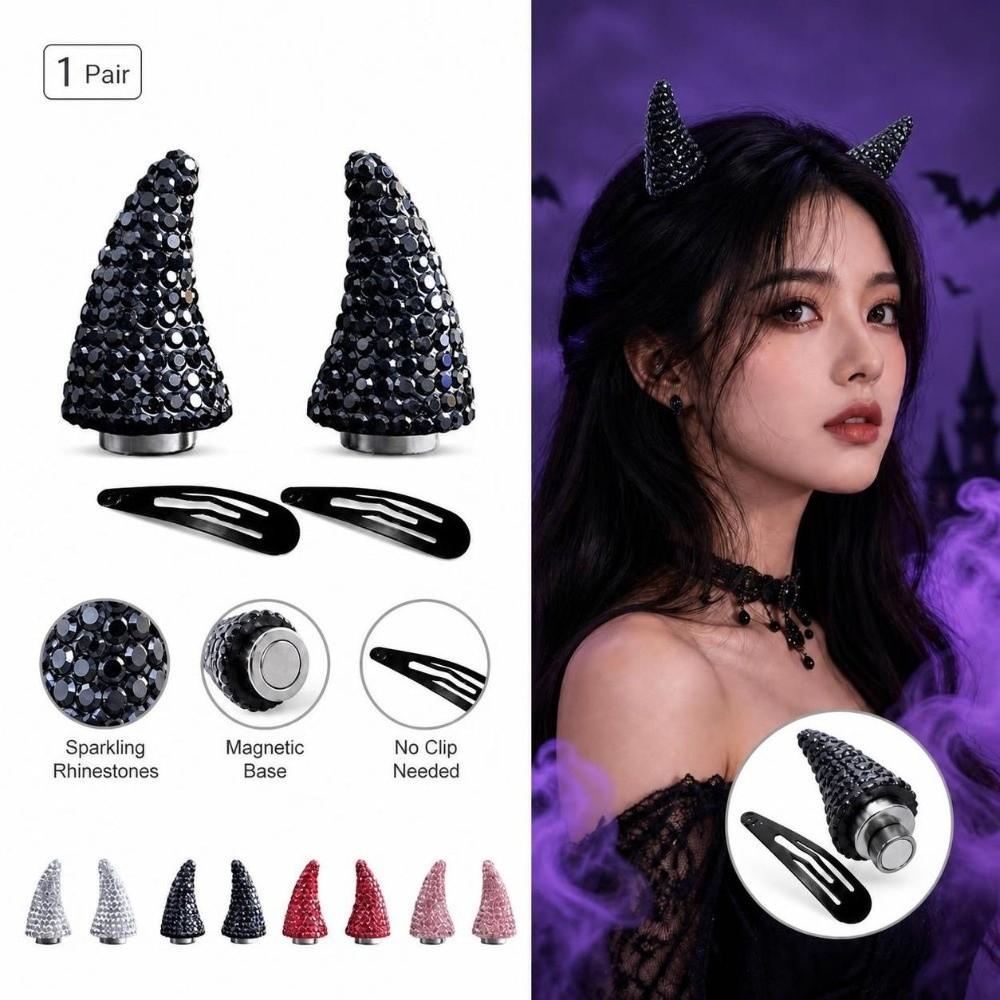 1pair Magnetic Attachment Magnetic Horn Headpiece Rhinestone Hair Decorations Halloween Costumes