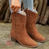 2024 New Autumn and Winter Foreign Trade Medium Women's Boots Large Size Solid Color Fashion Thick Heel Pointed Martin Boots
