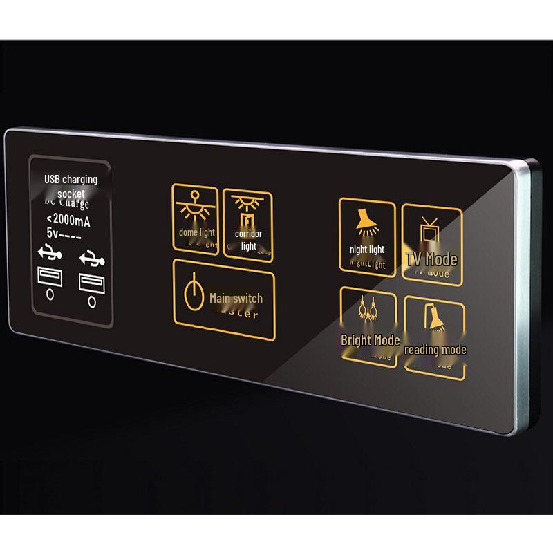 Brushed Metal Hotel Smart Panel: Temperature Control, Dimming Switch & Five-hole Socket