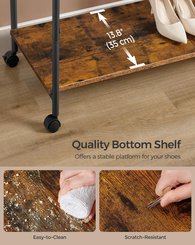 SONGMICS HOME Вешалка для одежды, Вешалка для одежды на колесиках, Портативная вешалка для одежды, с 1 перекладиной для подвешивания одежды, Крючки в форме спичек