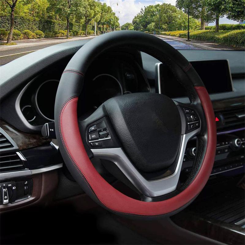 Full Leather Steering Wheel Cover 37-38cm Universal Breathable Anti-slip Car Interior Decoration Accessories Protector