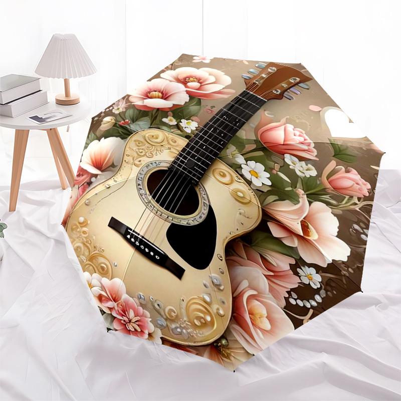 1pc Floral Guitar Artwork Umbrella with Plastic Handle,Suitable for All Seasons Home Travel Outdoor Umbrellaptys31077