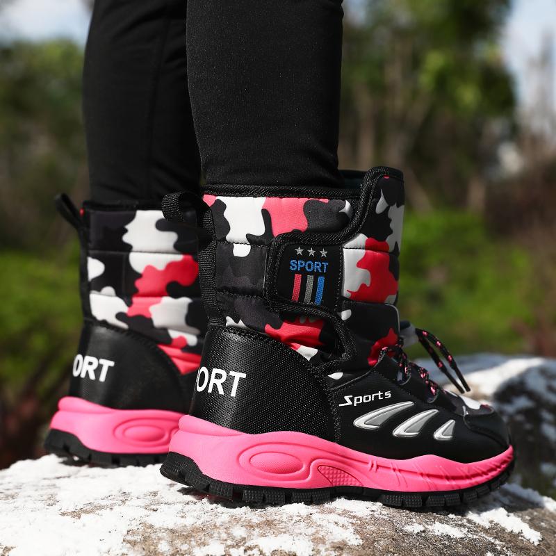 Winter Children's Velcro and Fleece Warm High Top Cotton Shoes Snow Boots Boys' and Girls' Short Boots High Boots