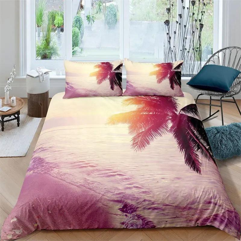 Tropical Animals Duvet Cover Exotic Animal Silhouette Sunset Bedding Set Full For Girls Boys Decor Hawaii Sea Wave Quilt Cover