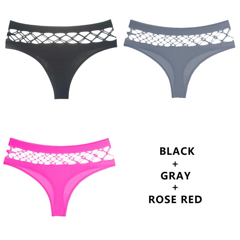 TERMEZY 3Pcs/Set Hollow Out G-String Seamless Sexy Panties Women Elasticity Underwear Temptation Middle-waist Panty