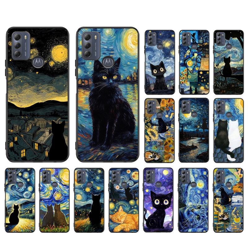 Чехол для телефона для Moto G86 G85 G75 G15 G05 G56 G72 G53 G54 G84 G60 G31 G32 G24 G 5G G Play Звездная ночь Ван Гог кот