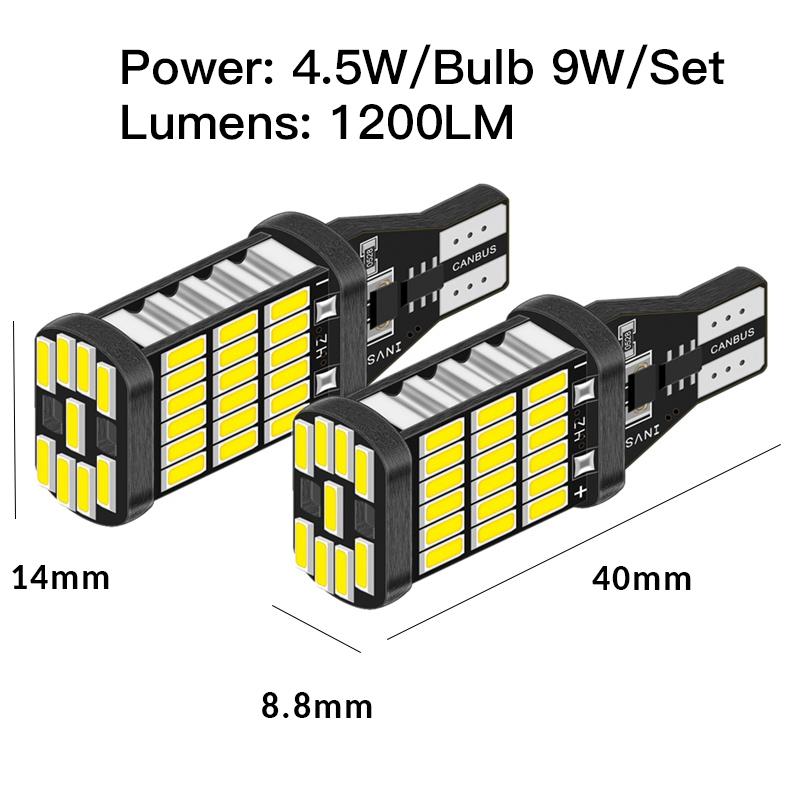 High-Power T15 W16W 921 LED Bulbs - 6PCS 45SMD 4014 1200LM White Reverse Lights for Cars & Motorcycles