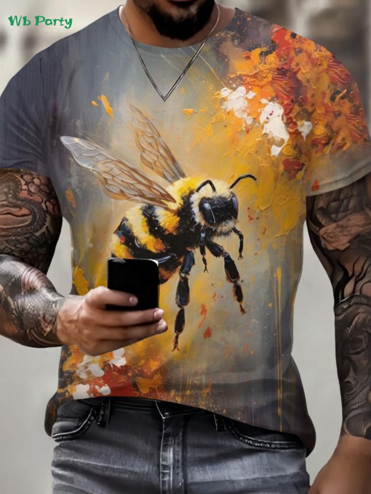 Squirrel Dog Bee Pattern T-Shirt Fun Animal 3D Printed Short Sleeve Tees Fashion Street O-Neck T Shirts Oversized Men's Clothing