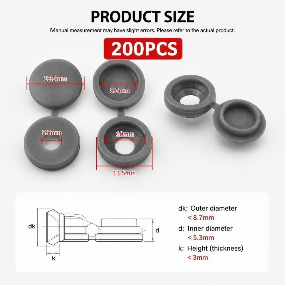 200pcs M5 Size Screw Cap Covers Fold Snap Design Plastic Screw Caps Coffee Table