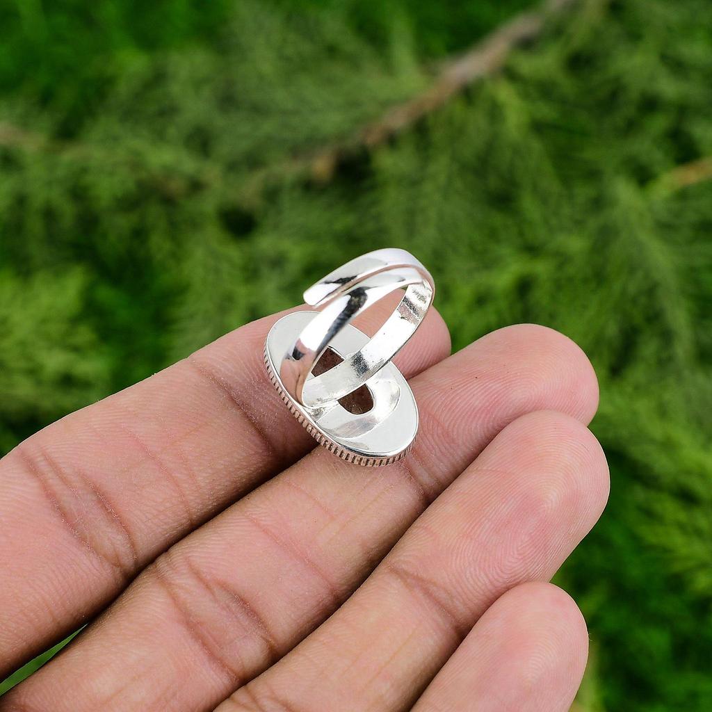 Овальный Солнечный камень Драгоценный камень Мать Мастер Заявление Ручной работы Новый Кольцо 925 Серебро