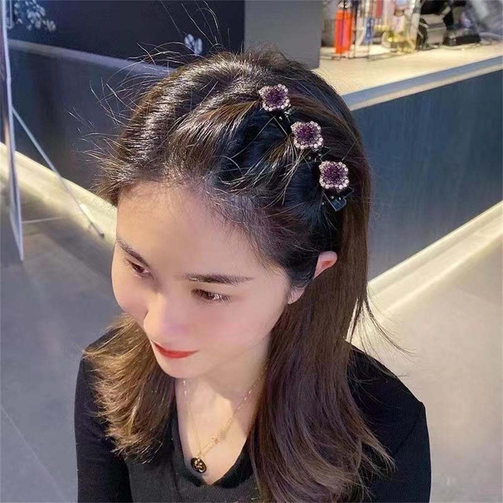 Sparkling Crystal Stone Braided Hair Clips 3 Flower Hair Accessory For Women Girls Rhinestone Braid Hairpins Sweet Hair Decorate