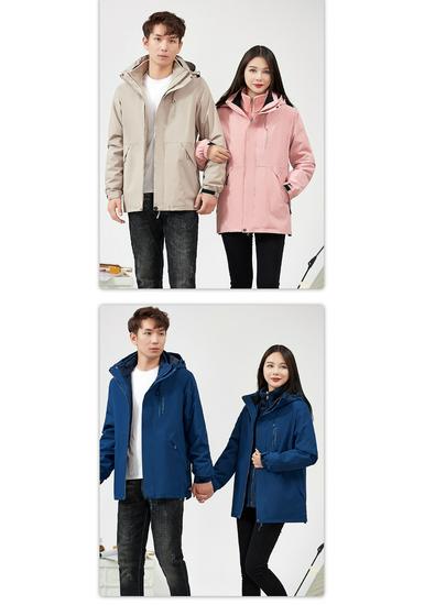 Trekking Jacket Duo: Hooded, Wind & Waterproof, Solid Color, Spring/Autumn Outerwear for Couples - Mountain & Business Style