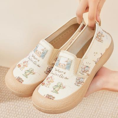 Текстильная обувь женская 2025 лето новая толстая подошва мягкая подошва парусиновая обувь рыбацкая ленивая на одном педале настоящая старая пекинская текстильная обувь