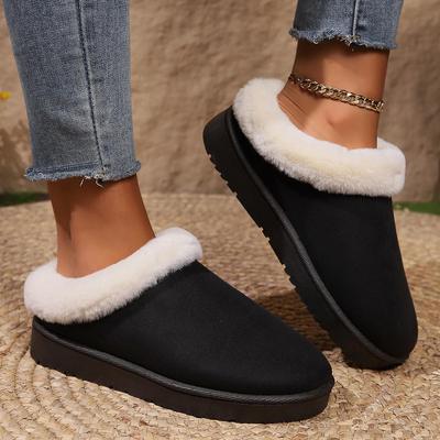 Женские зимние тапочки из бархата и хлопка 2024: Толстые, теплые, нескользящие зимние ботинки для использования на открытом воздухе и дома