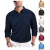 New Hot-selling Fashion Trend Men's Casual Loose Button Placket Solid Color Long Sleeve Mesh Fabric Polo Shirt with Collar