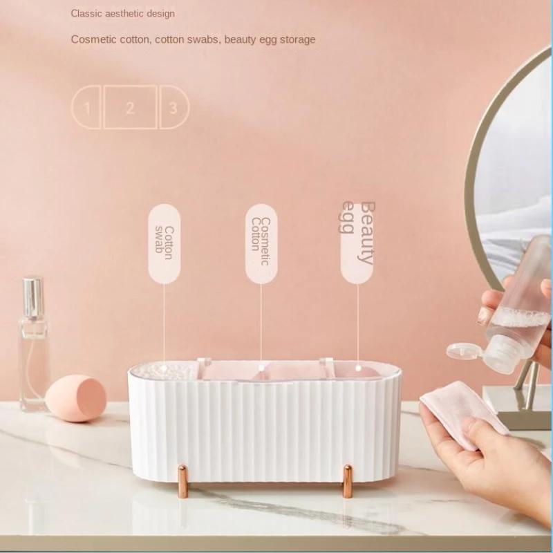 Настольный ящик для хранения косметики, пыленепроницаемый органайзер для макияжа для ватных дисков, тампоны, держатель для яиц, органайзер для ювелирных изделий в ванной комнате