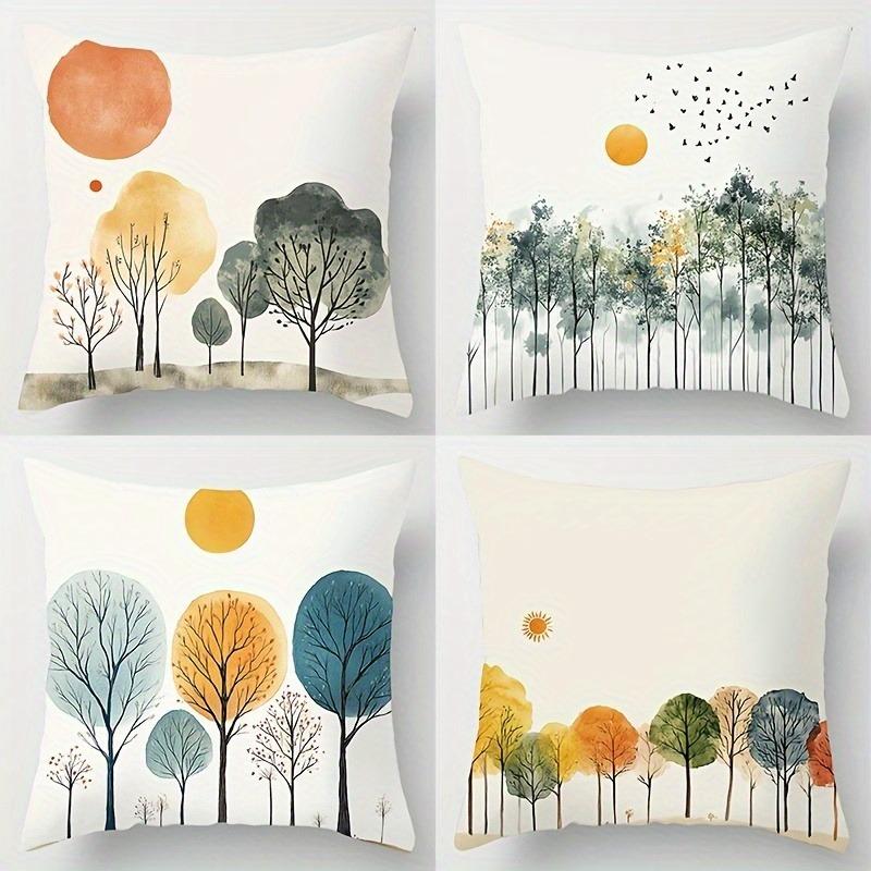 Modern Watercolor Tree And Sun Print Throw Pillow Coversuitable For Sofa Car Bedroom Decorative Cushion Cover Pillow Cover