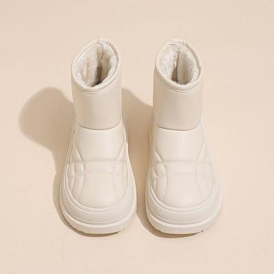 Женские бежевые сноубутсы до середины икры на толстой подошве - Нескользящие, Морозостойкие, Теплые, Плюс Вельвет.