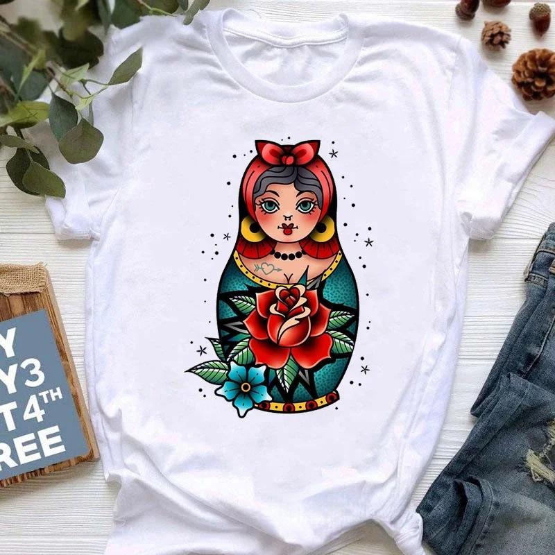 Matryoshka Doll T Shirt  2023 Funny Summer Fashion Tshirt  Russian Doll T-Shirt Women White Casual T Shirt Female Harajuku Shirt