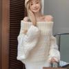 One-word Shoulder Sweater Women's Autumn and Winter New Gentle and Loose High-end Knitted Sweater Pullover Twist Top