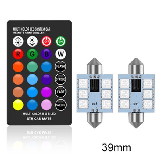 C5W LED RGB Festoon 31mm 36mm 39mm 42mm Car Interior Lights with Remote Control Multicolor Dome Light Reading Lamp Auto 12V