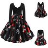 Женщины с длинным рукавом Рождественские музыкальные ноты с принтом Vintage Flare Dress
