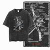 G Acid Washed Black Streetwear  Cotton  Space Printed Unisexs Tshirt   Big Size Cool Vintage Oneck Unisexs Tee Tshirt