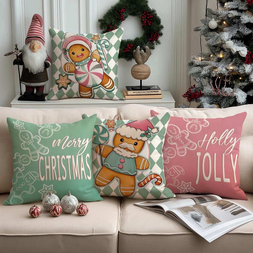 1/4Pcs Christmas Pillowcases, Gingerbread Man Cartoon Cushion Covers, Christmas Decorations, Farmhouse Sofas, Home Decor