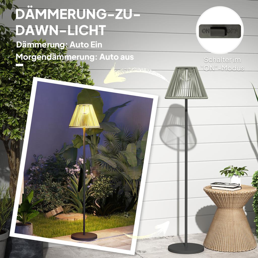 Solar Floor Lamp Rattan Solar Lamps with Light Sensor 25 LED Lights Solar Light in Boho Style diameter 33 x 135 cm