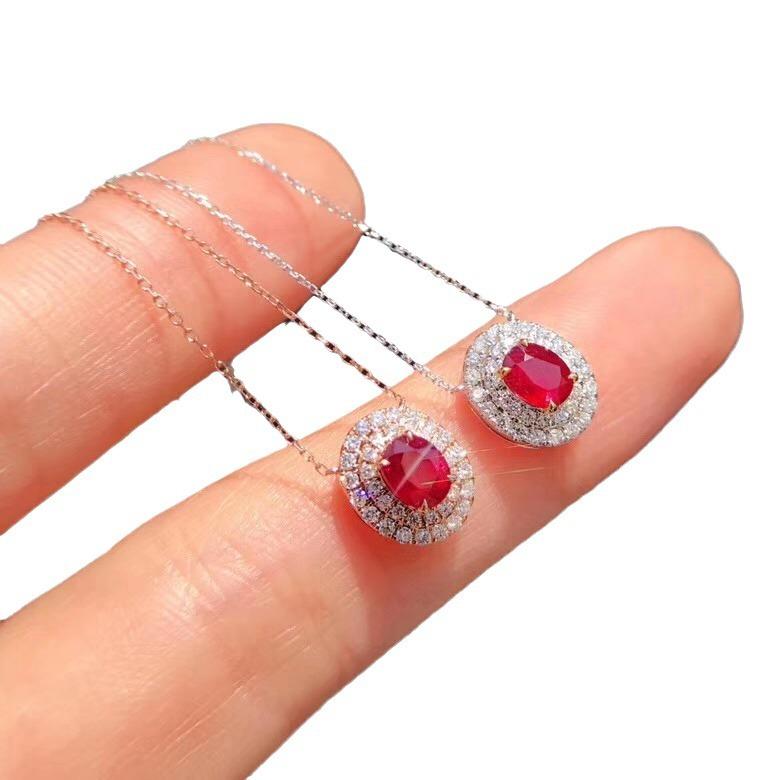 Simple Colored Pigeon Blood Ruby Necklace for Women Ins Light Luxury High End Collarbone Chain Temperament Versatile