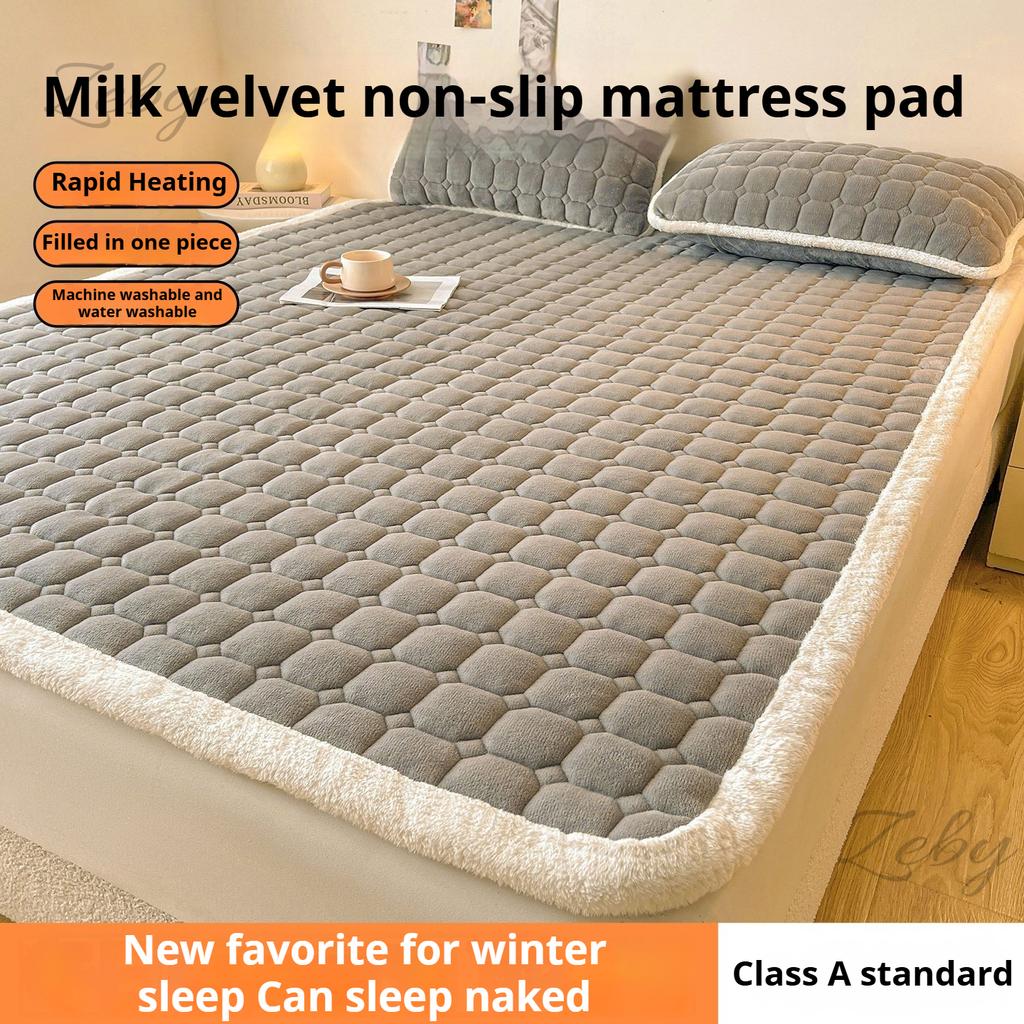 Thicken Warm Milk Fleece Autumn Winter Bed Sheet Warmth Fluffy Cozy Mattress Toppers Anti-slip Antistatic Single Double Bed Pad